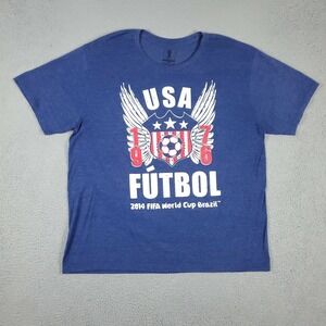 2014 USA FIFA World Cup Brazil Blue Short Sleeve T-Shirt Mens Size XL
